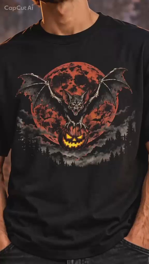 BLOOD MOON BAT – Halloween T-Shirt mit Fledermaus & Kürbis | Jopanke